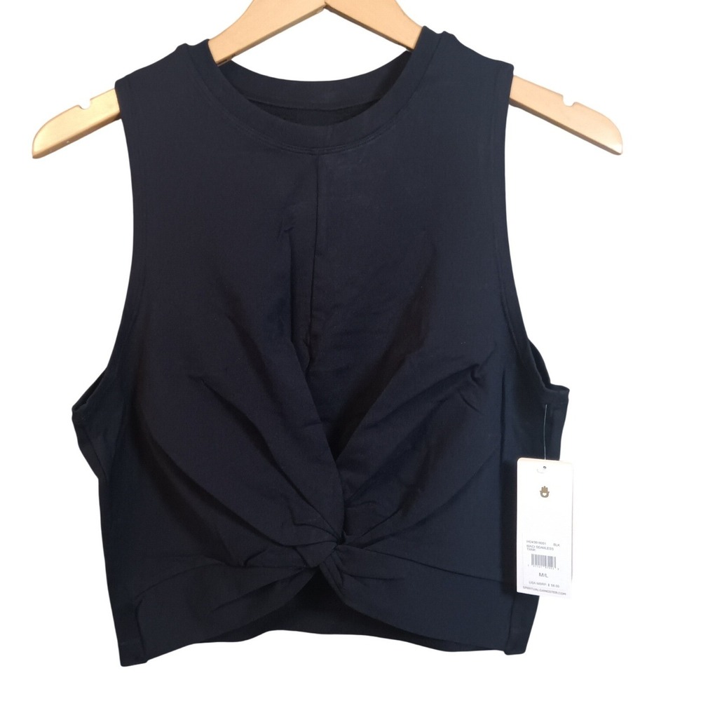Spiritual Gangster Twist Front Crop‎ Tank Top Black M L Athletic Athleisure